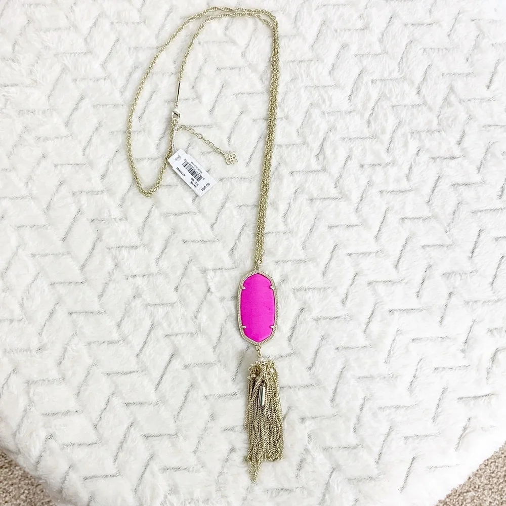 Kendra Scott Rayne Gold Long Pendant Tassel in Magenta
